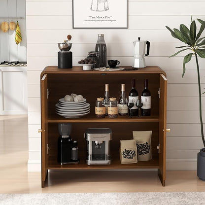 Sideboard Buffet Cabinet with Storage, Wood Arched Storage Cabinet with 2 Doors - Image 6