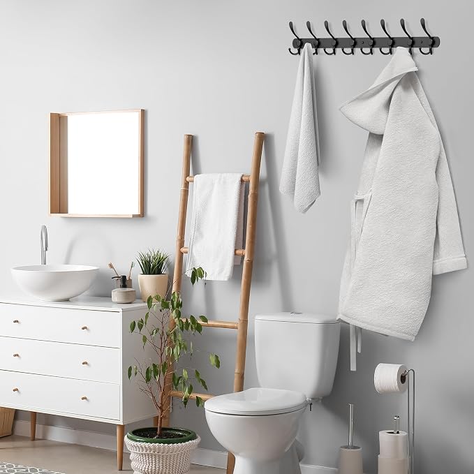 Coat Rack Wall Mount with 8 Tri Hooks, Stainless Steel 24 Inch – Black Matte - Image 4
