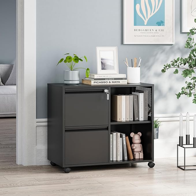 MIIIKO 2 Drawer File Cabinet on Wheels, Metal Filing Cabinets - Image 2