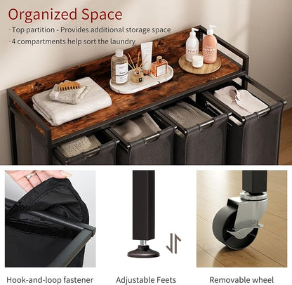 Laundry Hamper with Shelf, Laundry Basket 4 Section, Laundry Sorter with - Image 3