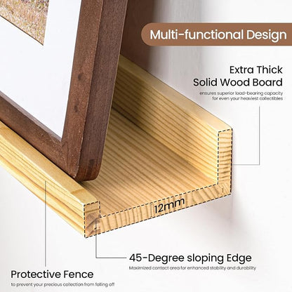 Picture Ledge Shelf, Solid Pine Wood Floating Shelves Set of 2, 24 Inches - Image 4