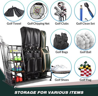 Golf Bags Storage Garage Organizer, Golf Bag Rack Fits 2/3 Golf Bags and Golf - Image 7