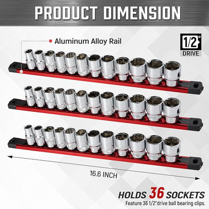 ALOANES 3-Piece Magnetic Socket Organizer, Heavy Duty Aluminum Socket Rails - Image 2