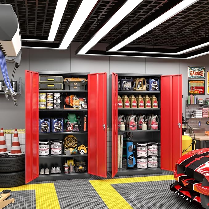 Greenvelly Metal Garage Storage Cabinet, Tall Cabinets - Image 2