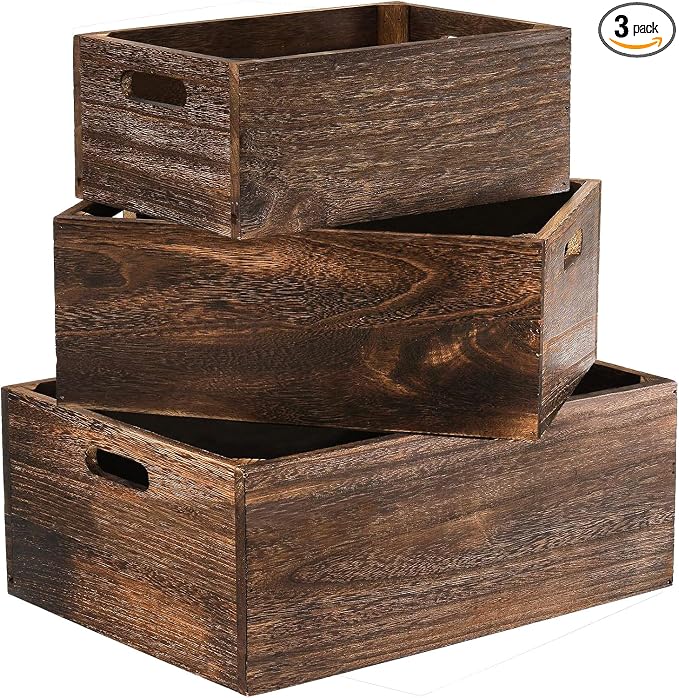 Set of 3 Wood Crate Box, Wood Nesting Storage Crates by Unknown