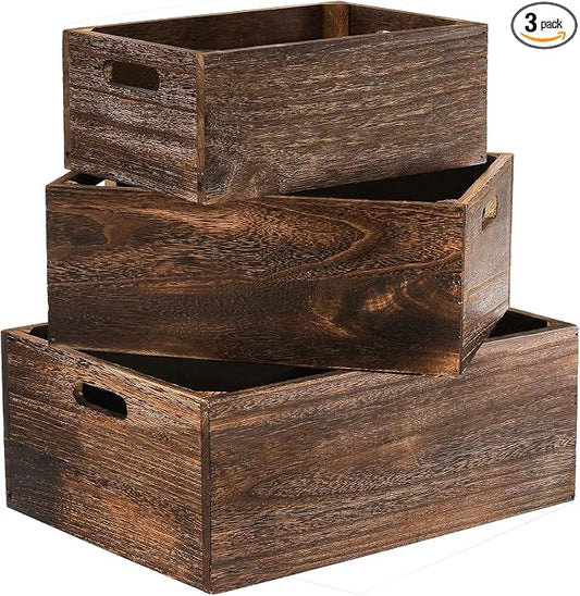 Set of 3 Wood Crate Box, Wood Nesting Storage Crates by Unknown