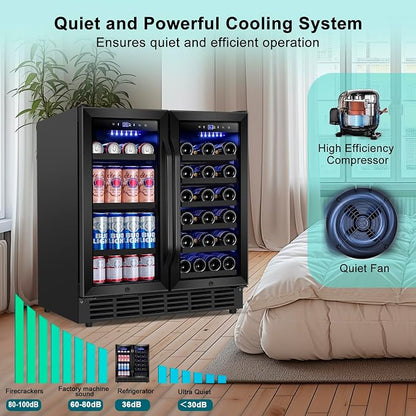 30 Inch Wine and Beverage Refrigerator, Upgrade Dual Zone Wine Cooler - Image 5