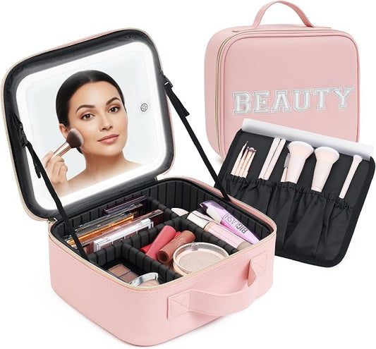 Makeup Bag with LED Mirror – Travel Cosmetic Organizer with Lighted Mirror by Unknown