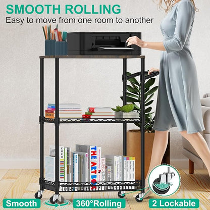 Rolling Kitchen Cart with Wheels, 3 Tier Metal Utility Cart with Wood Tabletop - Image 3