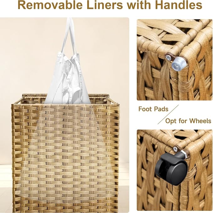 88L Slim Laundry Hamper with Wheels, 23.3 Gallon Rolling Laundry Basket with Lid - Image 6
