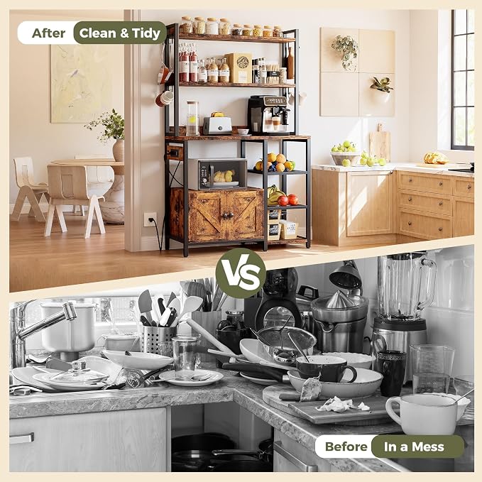 IRONCK Bakers Rack with Cabinet, Kitchen Bakers Rack with Power Outlets - Image 4
