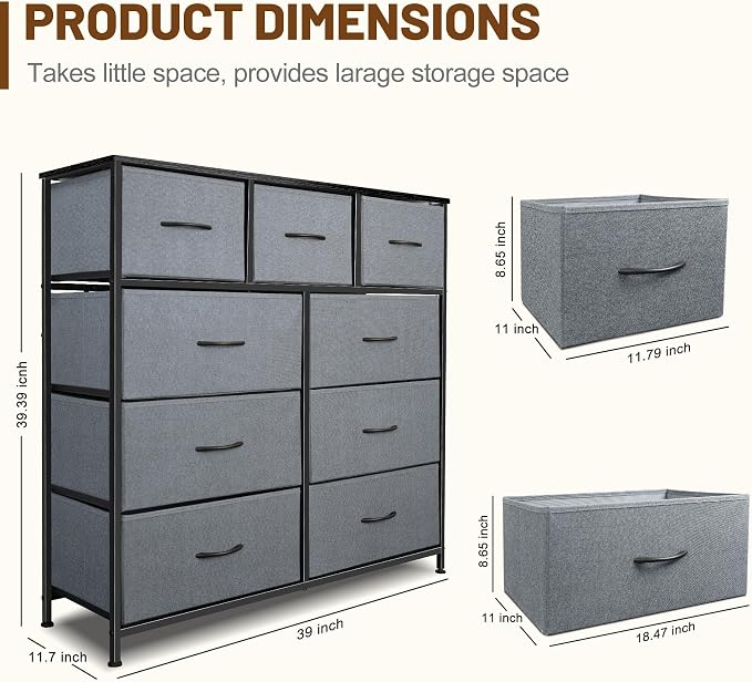 Dresser for Bedroom with 9 Drawers, Chest of Drawers, Storage Drawers Organizer - Image 3