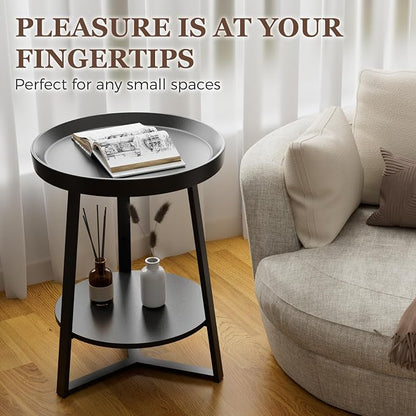 Gadroad Round End Table with Storage Shelf, 2 Tier Farmhouse Side Table - Image 7