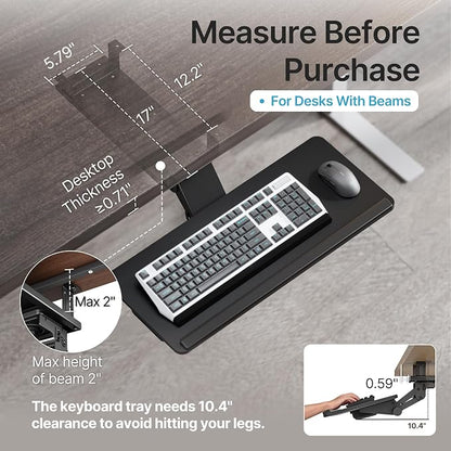 Keyboard Tray Under Desk with Storage Drawer, Height Adjustable Keyboard Tray - Image 2