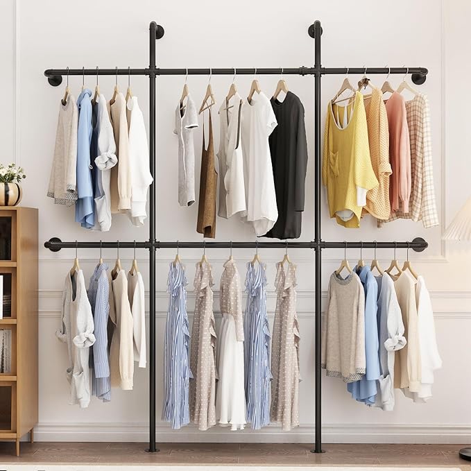 Industrial Pipe Clothing Rack Wall Mount, Heavy Duty Pipe Clothing Rack by Smlttel