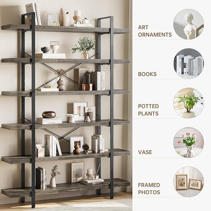 Bookshelf Set, Heavy Duty 6-Tier Industrial Bookcase, 120lbs Shelf Capacity - Image 3