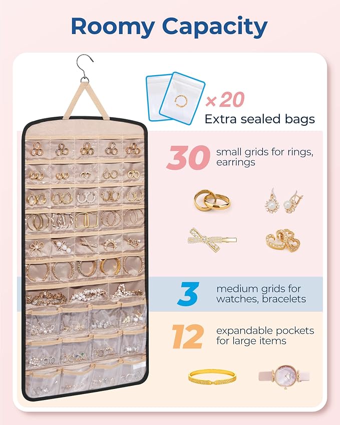 BAGSMART Hanging Jewelry Organizer, Necklace Holder Anti-tangle Earrings Rings - Image 3