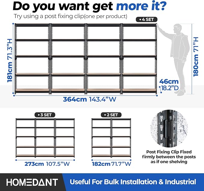HOMEDANT 5-Tier Laminated Boltless Heavy Duty Metal Shelving Unit Adjustable - Image 6