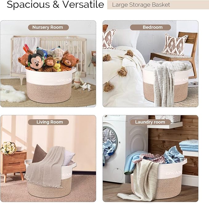 Extra Large Laundry Basket toy storage 22"X22"X14" blanket basket Cotton Rope - Image 5
