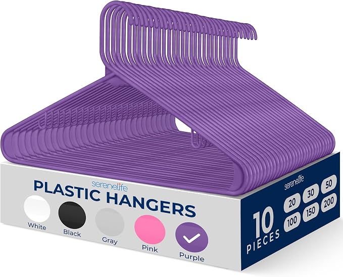 SereneLife Premium 10 Pack Plastic Hangers, Lightweight, Space Saving Clothes by SereneLife