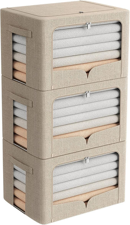 FHSQX 3 Pack Clothes Storage Bins Foldable Metal Frame Storage Box Stackable by FHSQX