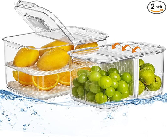 vacane Produce Saver with Folding Lids, 2 Piece Fruit Vegetable Storage by vacane