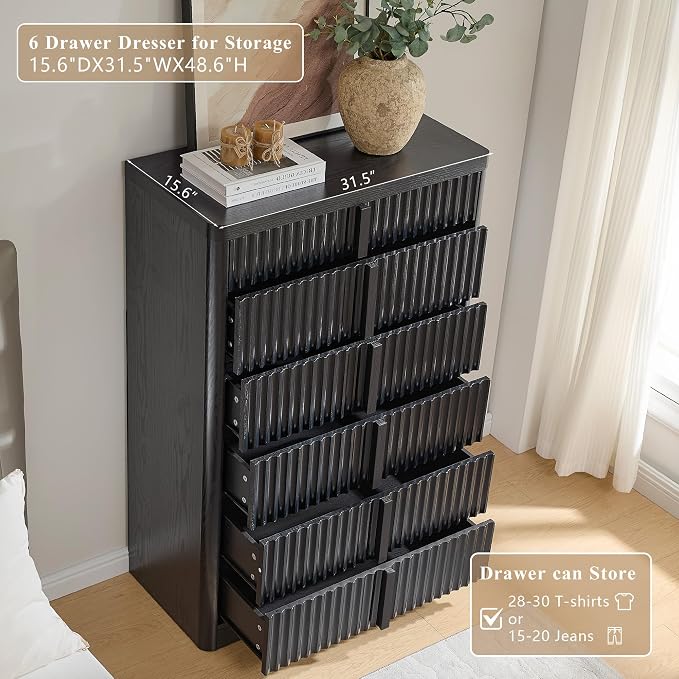 Black Fluted Dresser for Bedroom, Chest of Drawers, Curved Profile Design - Image 3