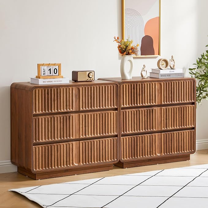 Fluted 3 Drawer Dressers for Bedroom, 31.5" Wide Large Mid Century Modern - Image 2
