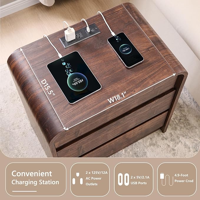25" Tall Modern Nightstand Set of 2, 23.6" Wide Wood Bedside Table - Image 4