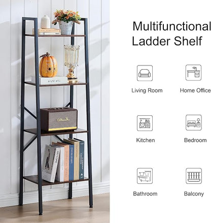 Hoctieon 4-Tier Industrial Ladder Bookshelf, Narrow Ladder Shelf, Tall Standing - Image 9
