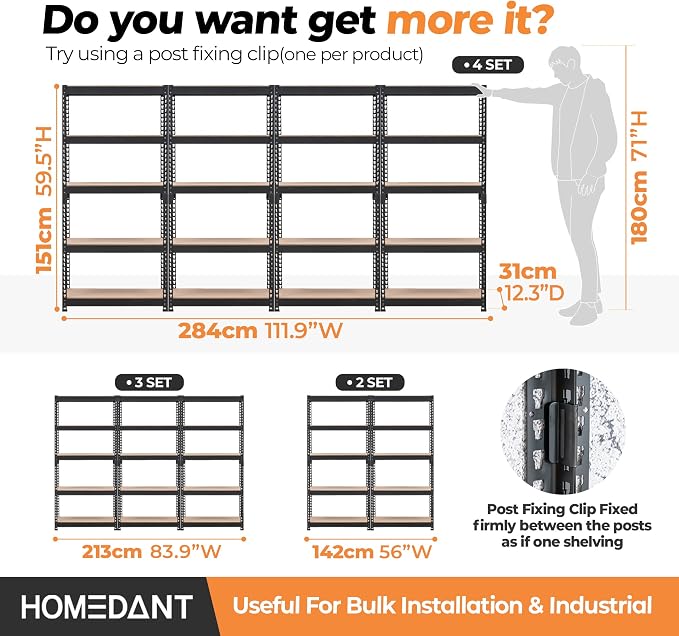 HOMEDANT 5 Tier Storage Shelves Adjustable Laminated Boltless Garage Metal - Image 2
