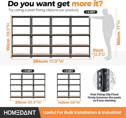 HOMEDANT 5 Tier Storage Shelves Adjustable Laminated Boltless Garage Metal - Image 2