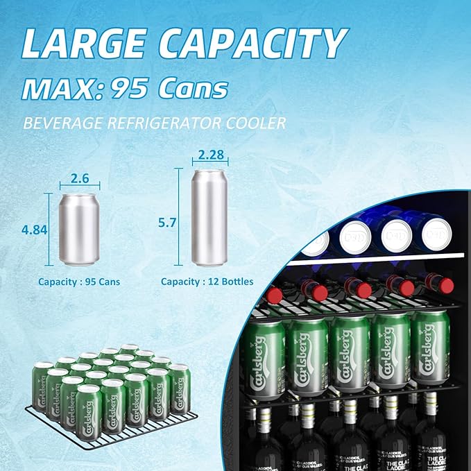 2.6 Cubic Feet Mini Fridge, 95 Can Freestanding Beverage Refrigerator - Image 4