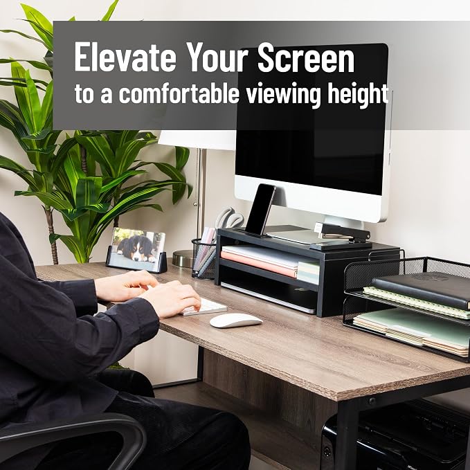 Mind Reader Monitor Stand with Phone Slot and Storage Shelf, Desktop Riser - Image 2