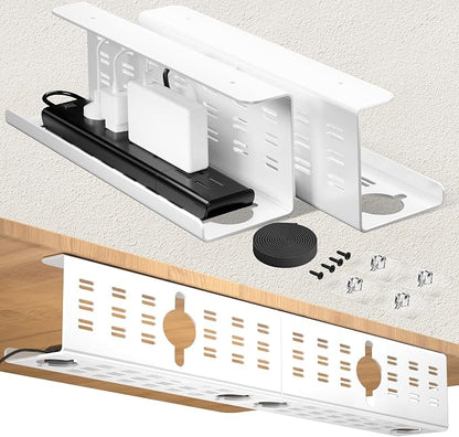 2 Pack Cable Management Under Desk White, Cinati 32" Large Cable Management Tray by Cinati