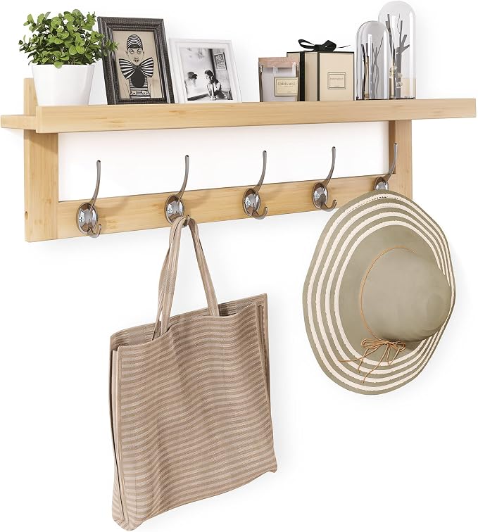 SMIBUY Coat Hooks with Shelf Wall-Mounted, 29.2 Inch Entryway Coat Rack by SMIBUY