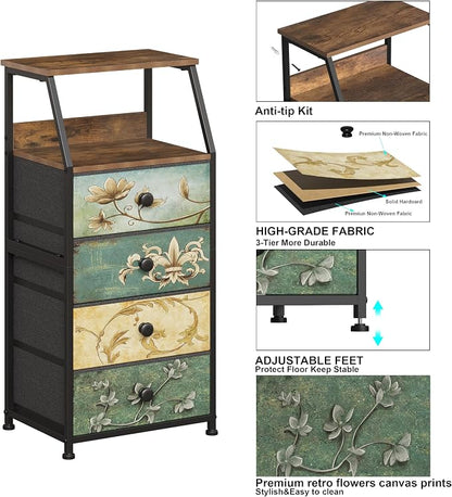 Tohomeor Dresser with Fabric Drawers Nightstand with 2 Tier Shelf Storage Tower - Image 5