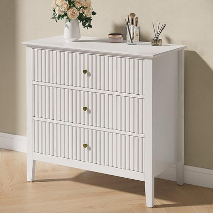 RoyalCraft White Fluted 3 Drawer Dresser, 32 inch Wide Dresser Nightstand by Bringyoubetterlife