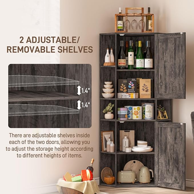 Farmhouse Corner Cabinet, Tall Corner Storage Cabinet - Image 6