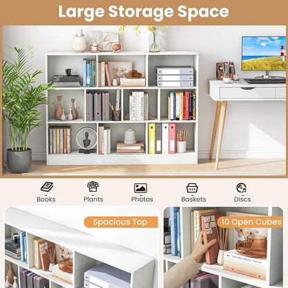 Giantex 10 Cube Bookcase, 4-Tier Freestanding Bookshelf w/ 10 Open Compartments - Image 3
