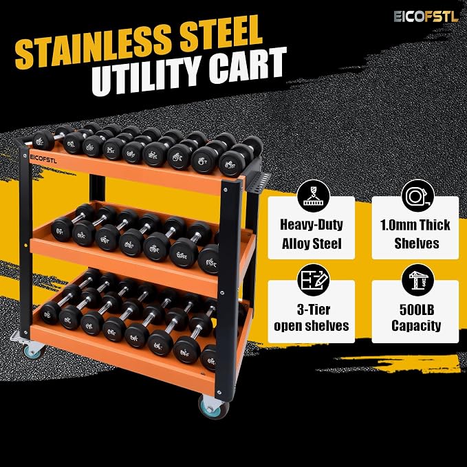 Stainless Steel Tool Cart, Heavy-Duty 3-Tier Alloy Steel Utility Cart - Image 2