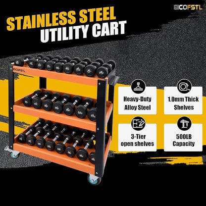 Stainless Steel Tool Cart, Heavy-Duty 3-Tier Alloy Steel Utility Cart - Image 2