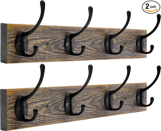 IBosins Wall Mounted Coat Rack, 2 Pack Metal Wood Coat Rack by IBosins
