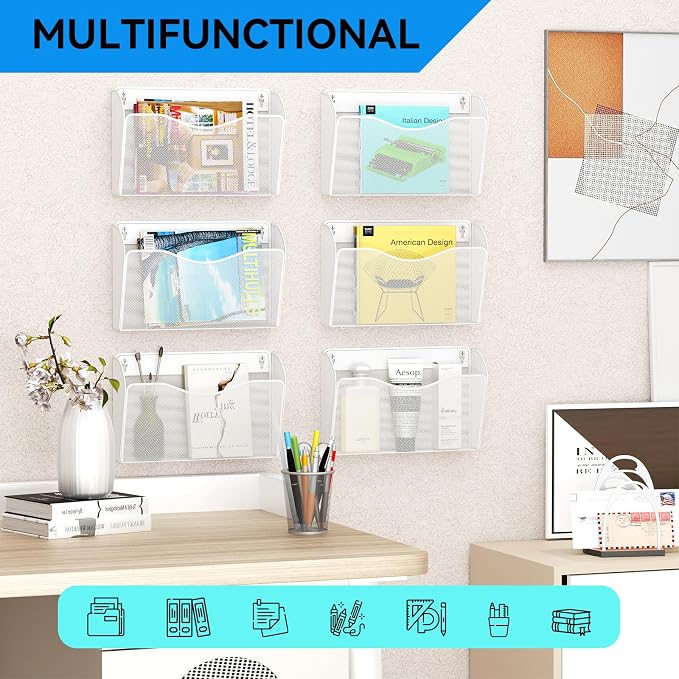 6 Single Pocket Wall File Holder, Mesh Hanging File Folder Paper Organizer - Image 6