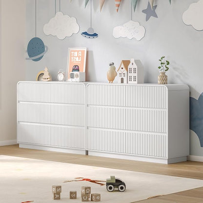 Dresser for Bedroom with 6 Drawers, Fluted Chest of Drawers with Round Curved - Image 6