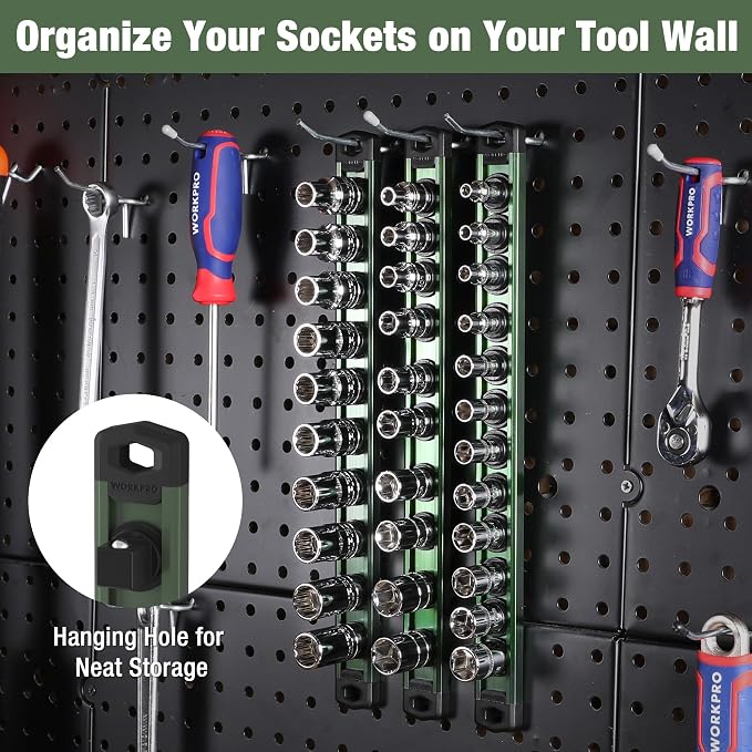 WORKPRO Magnetic Socket Organizer, 3/8-Inch Drive Aluminum Alloy Sockets Rail - Image 6
