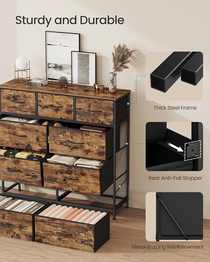 SONGMICS Dresser for Bedroom, Chest of Drawers, 9 Non-Woven Fabric Drawers - Image 6