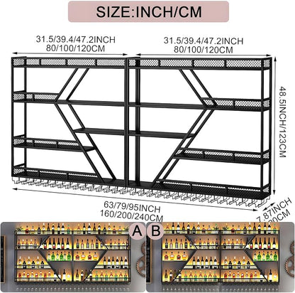 79inch Metal Wine Rack Wall Mounted, Modern Wine Storage Rack Wall Mounted - Image 2