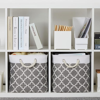 Bidtakay Large Fabric Storage Basket Set of 2 Collapsible Rectangle Basket - Image 4