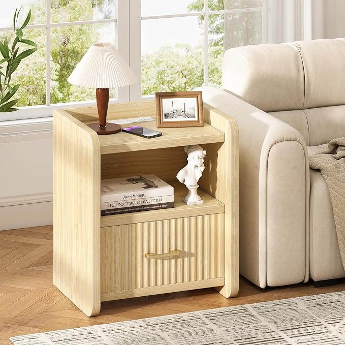Night Stand with Charger Station, Fluted Nightstands Set of 2 with Drawer - Image 5